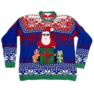 Ugly Christmas Sweater Santa Claus Beer Holder Holiday Snowflakes XXL 2XL